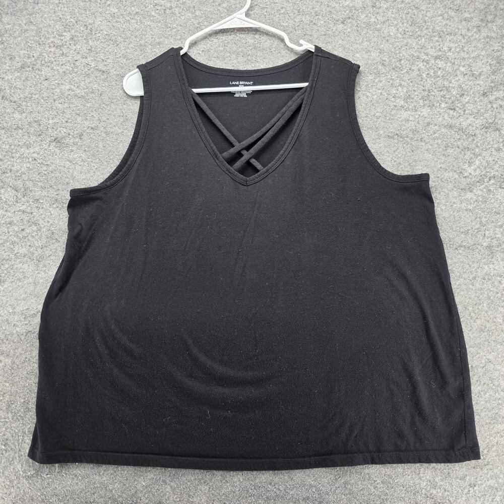 Lane Bryant Tank Womens 22/24 Black V-Neck Strappy Relaxed Jersey Cotton Poly